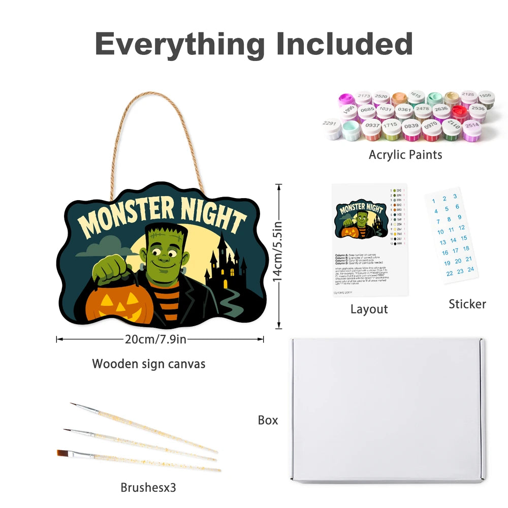 Paint by Numbers - Wooden Door Hanger | Monster Night