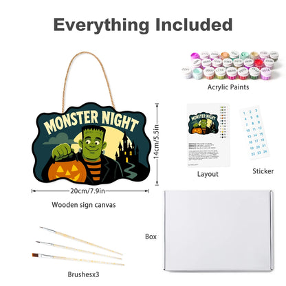 Paint by Numbers - Wooden Door Hanger | Monster Night