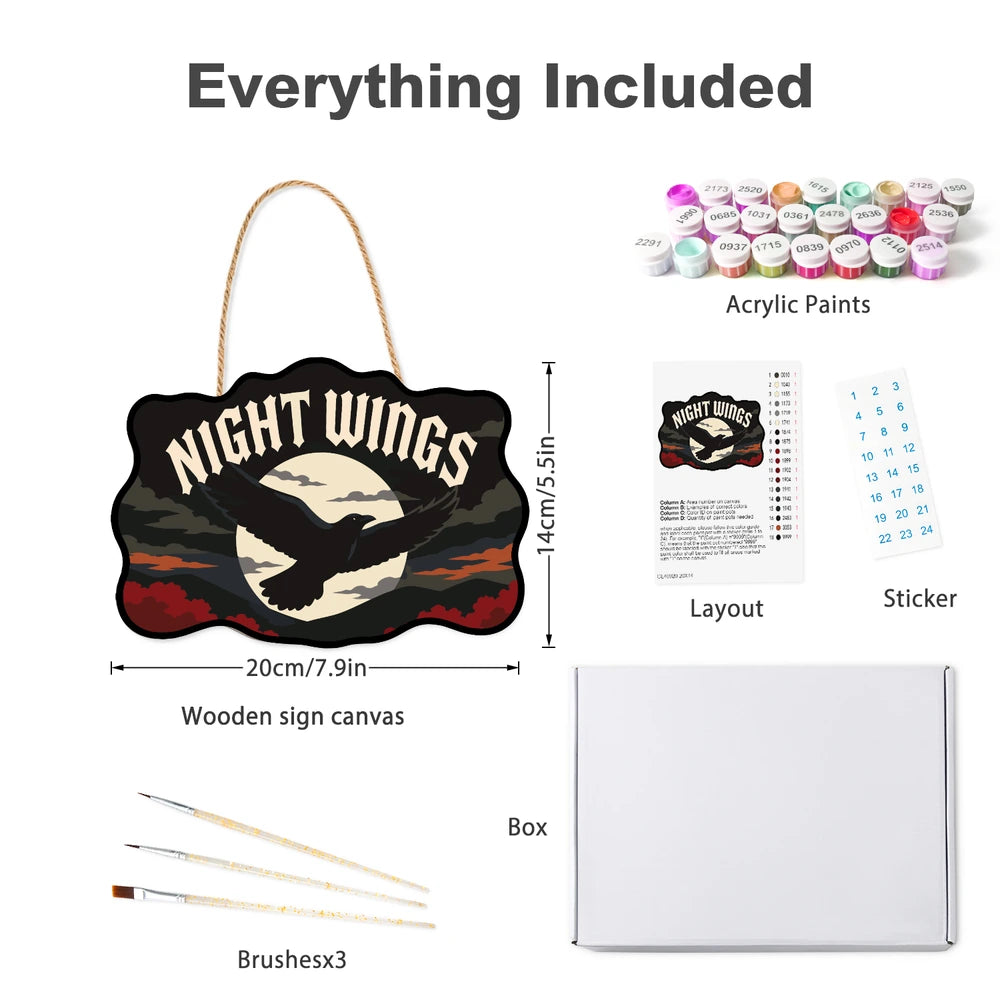 
Paint by Numbers - Wooden Door Hanger | Night Wings