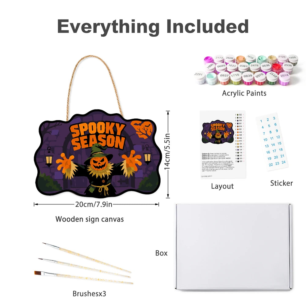 Paint by Numbers - Wooden Door Hanger | Spooky Season Pumpkin Scarecrow