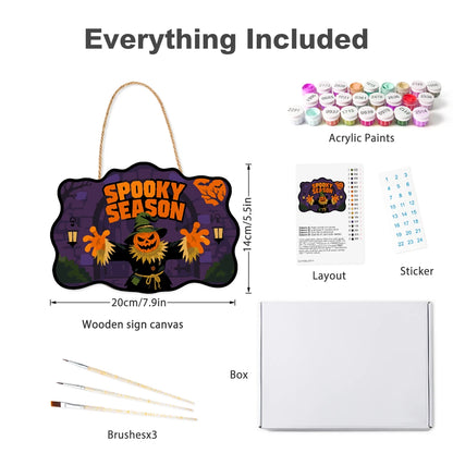 Paint by Numbers - Wooden Door Hanger | Spooky Season Pumpkin Scarecrow