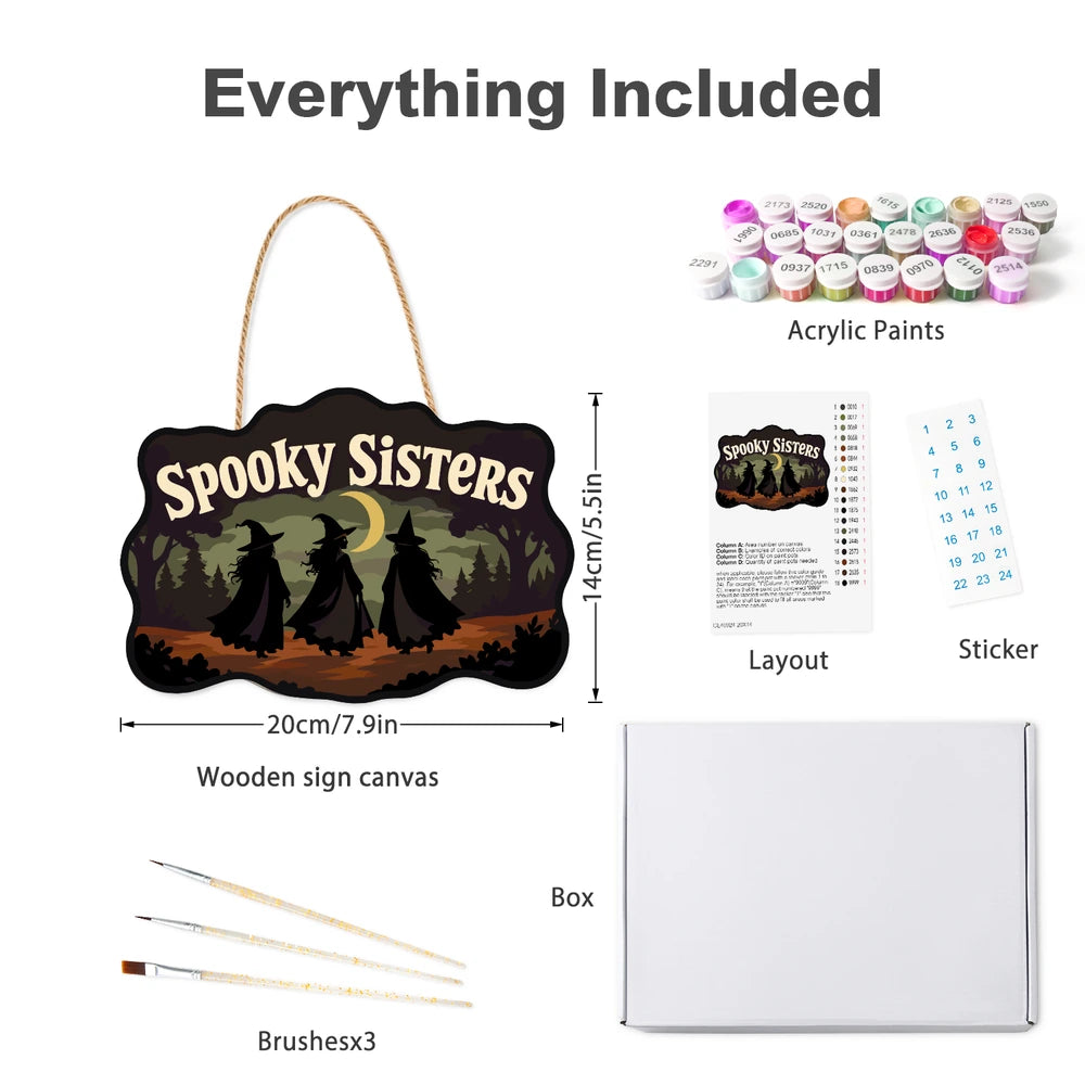 Paint by Numbers - Wooden Door Hanger | Spooky Sisters