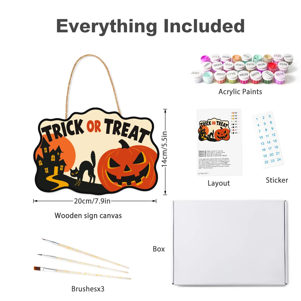 Paint by Numbers - Wooden Door Hanger | Trick or Treat Pumpkin Path