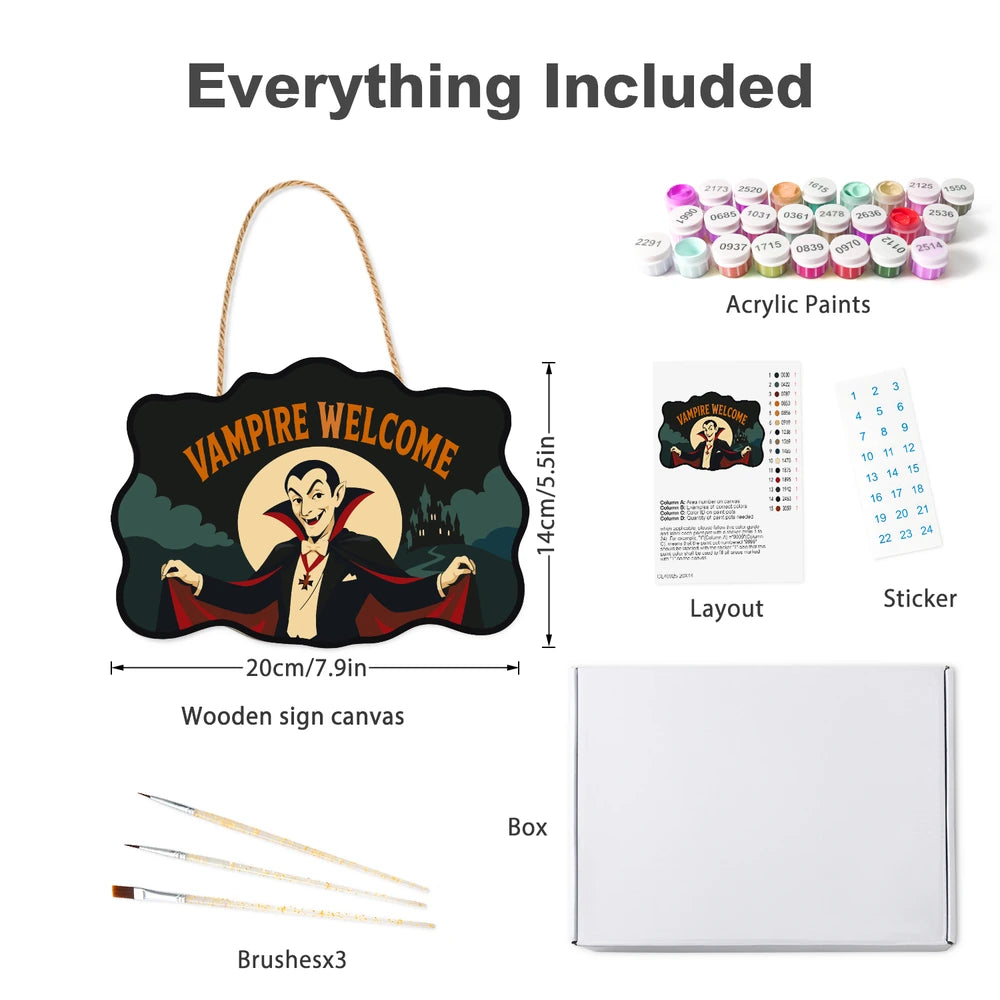 
Paint by Numbers - Wooden Door Hanger | Vampire Welcome