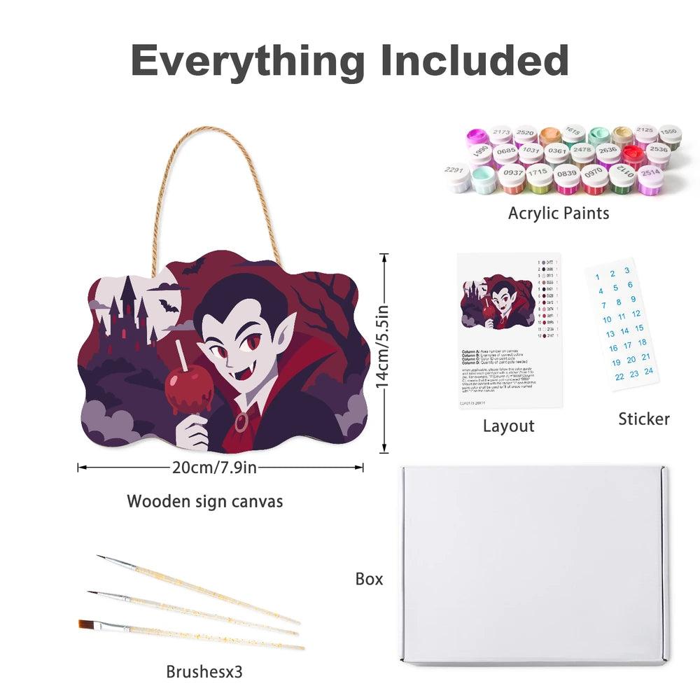 
Paint by Numbers - Wooden Door Hanger | Vampire with a Candy Apple