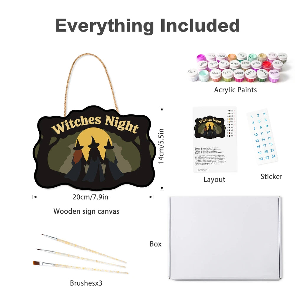 Paint by Numbers - Wooden Door Hanger | Witches Night