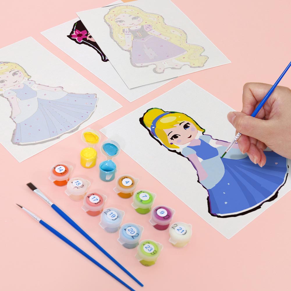 
Paint by Numbers – 6 Mini Paintings | Cute Princess Characters Set
