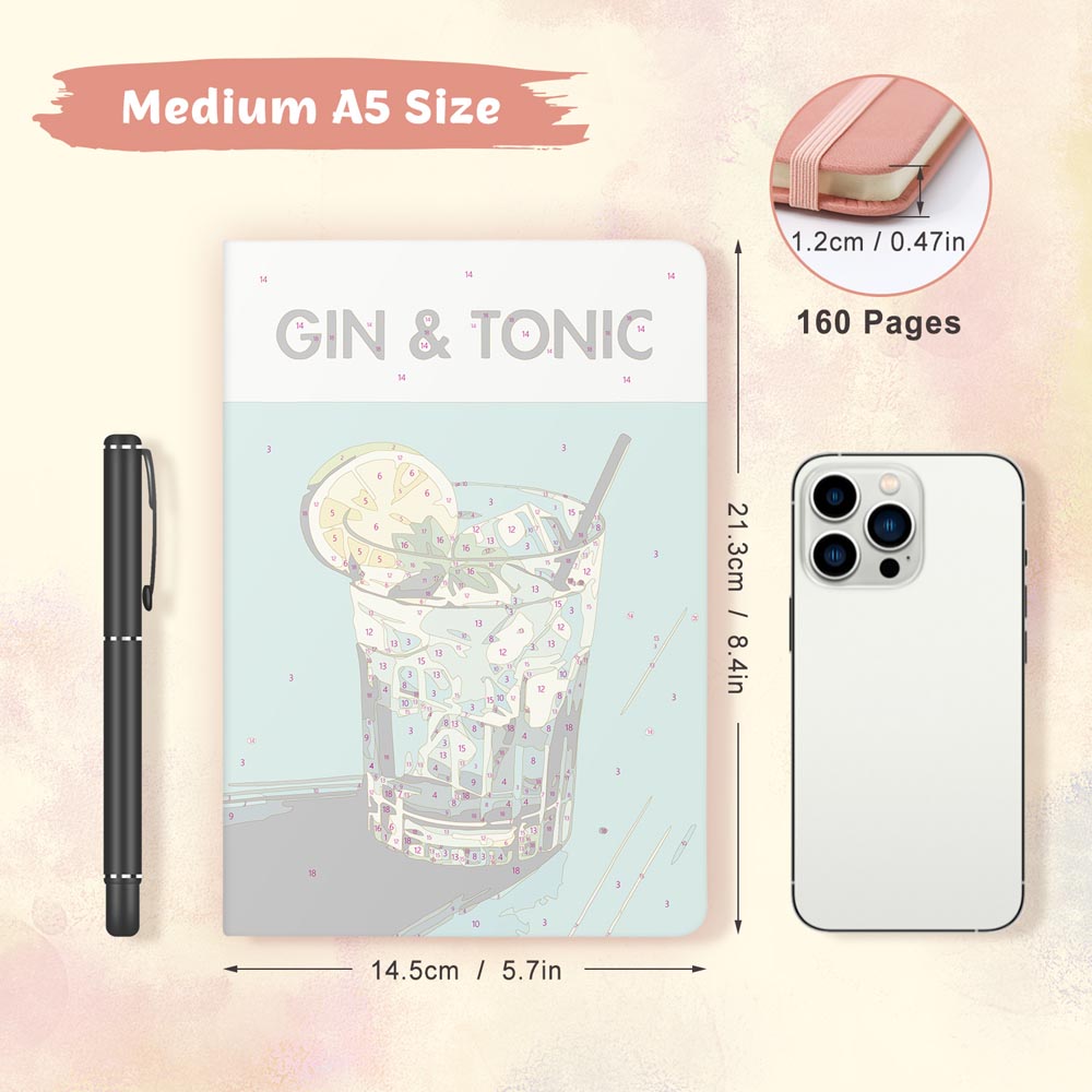 Paint by Numbers Hardcover Journal Notebook - Gin & Tonic Cocktail