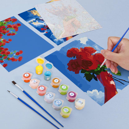 Paint by Numbers – 6 Mini Paintings | Flower Bouquets in the Sky Set