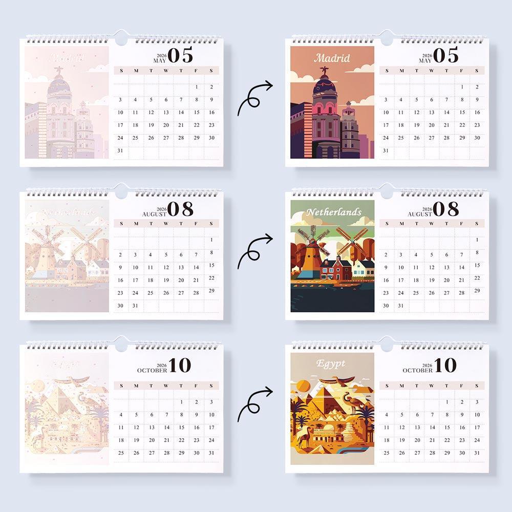 Paint by Numbers - 2026 Wall Calendar - World Landmarks Edition