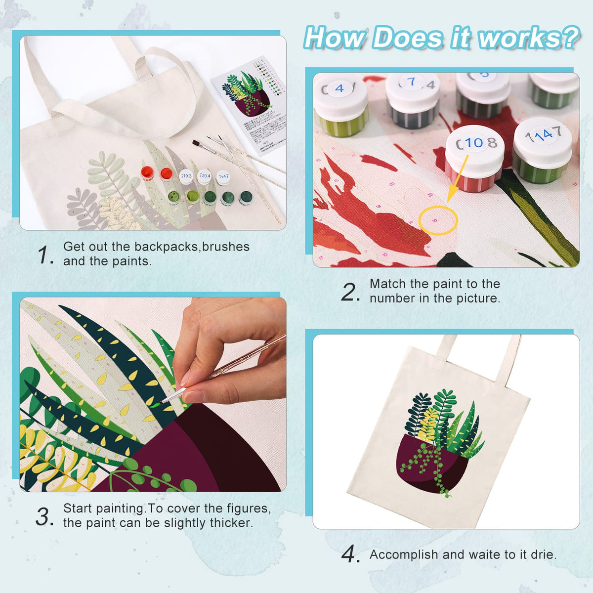 
Paint by Numbers - DIY Totebag | Succulent Garden