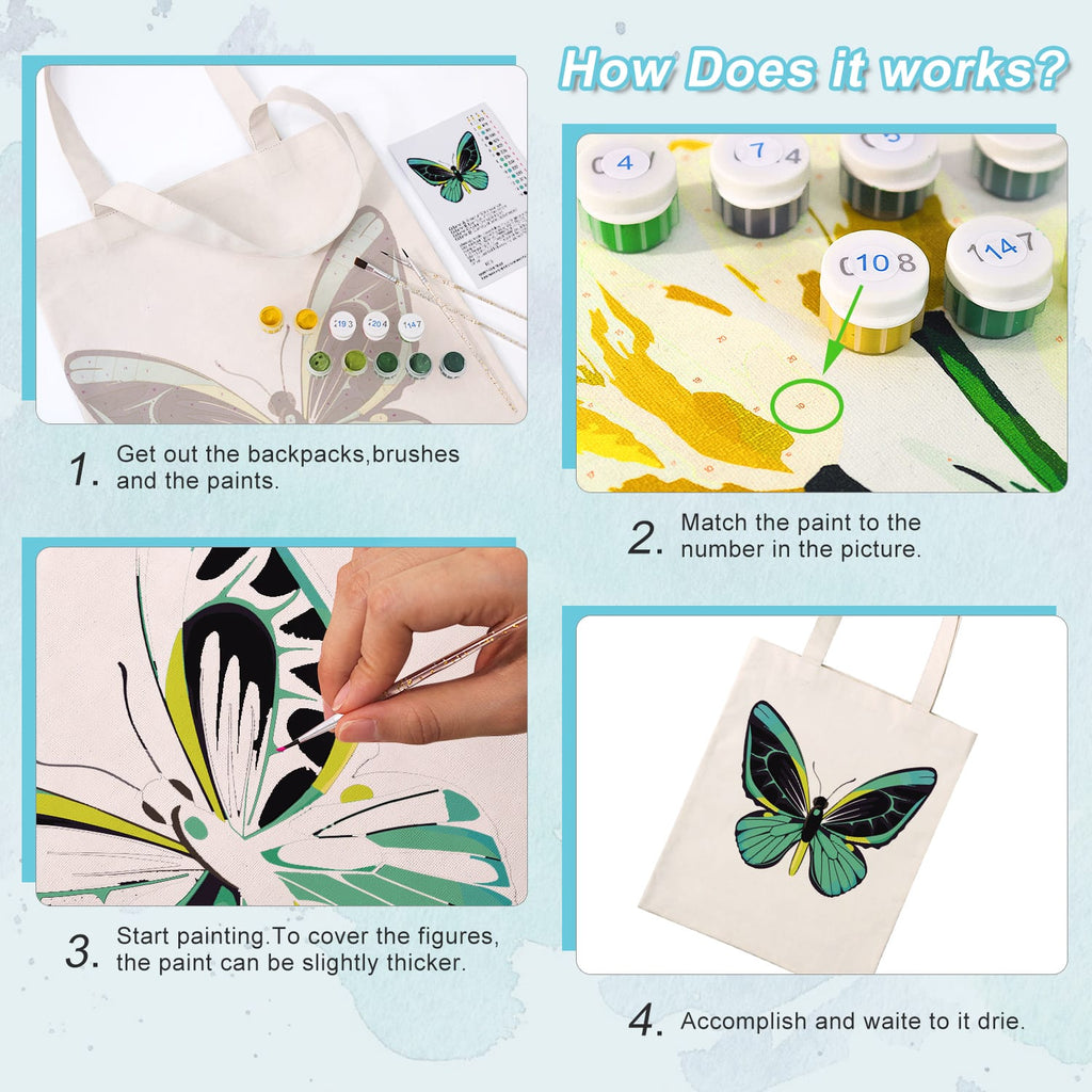 Paint by Numbers – DIY Totebag | Emerald Butterfly