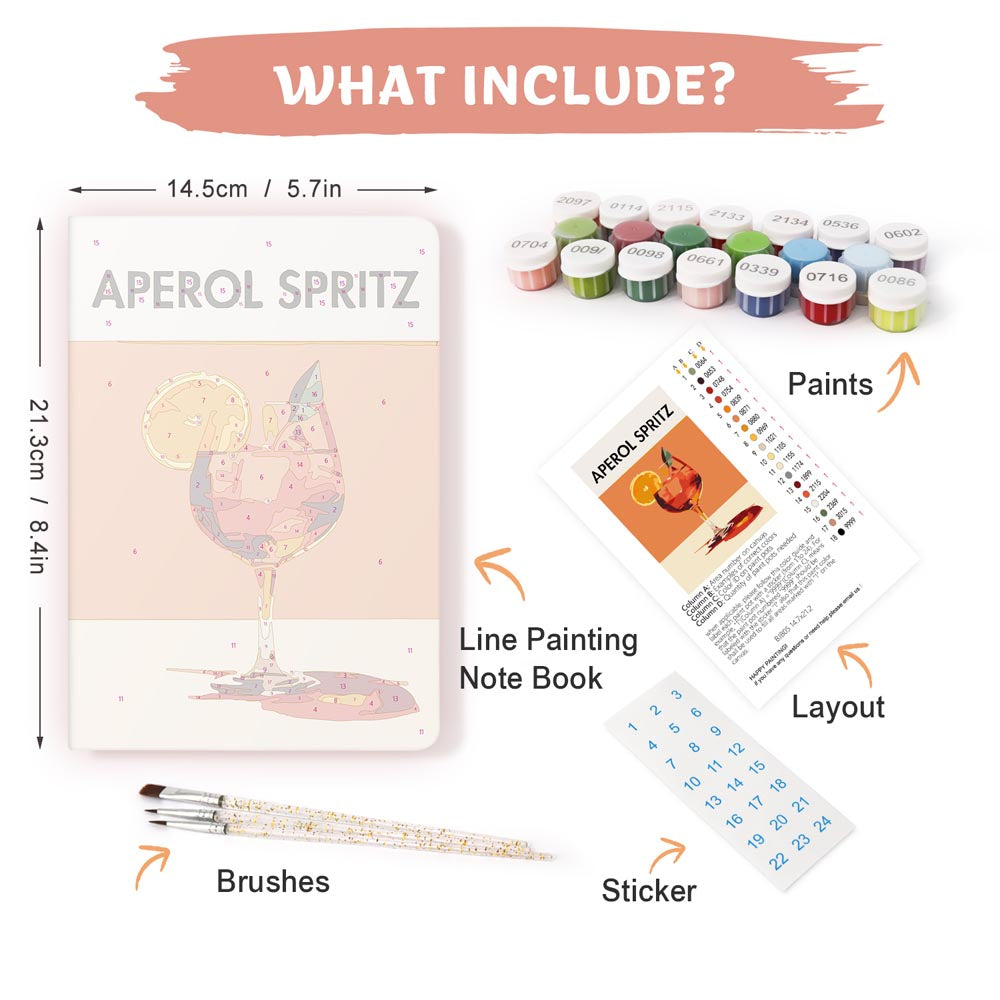 
Paint by Numbers Hardcover Journal Notebook - Aperol Spritz Cocktail