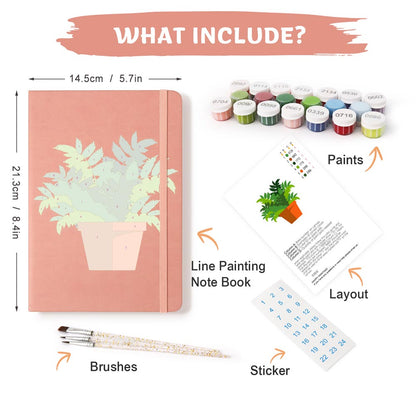 Paint by Numbers Hardcover Journal Notebook - Green Potted Plant