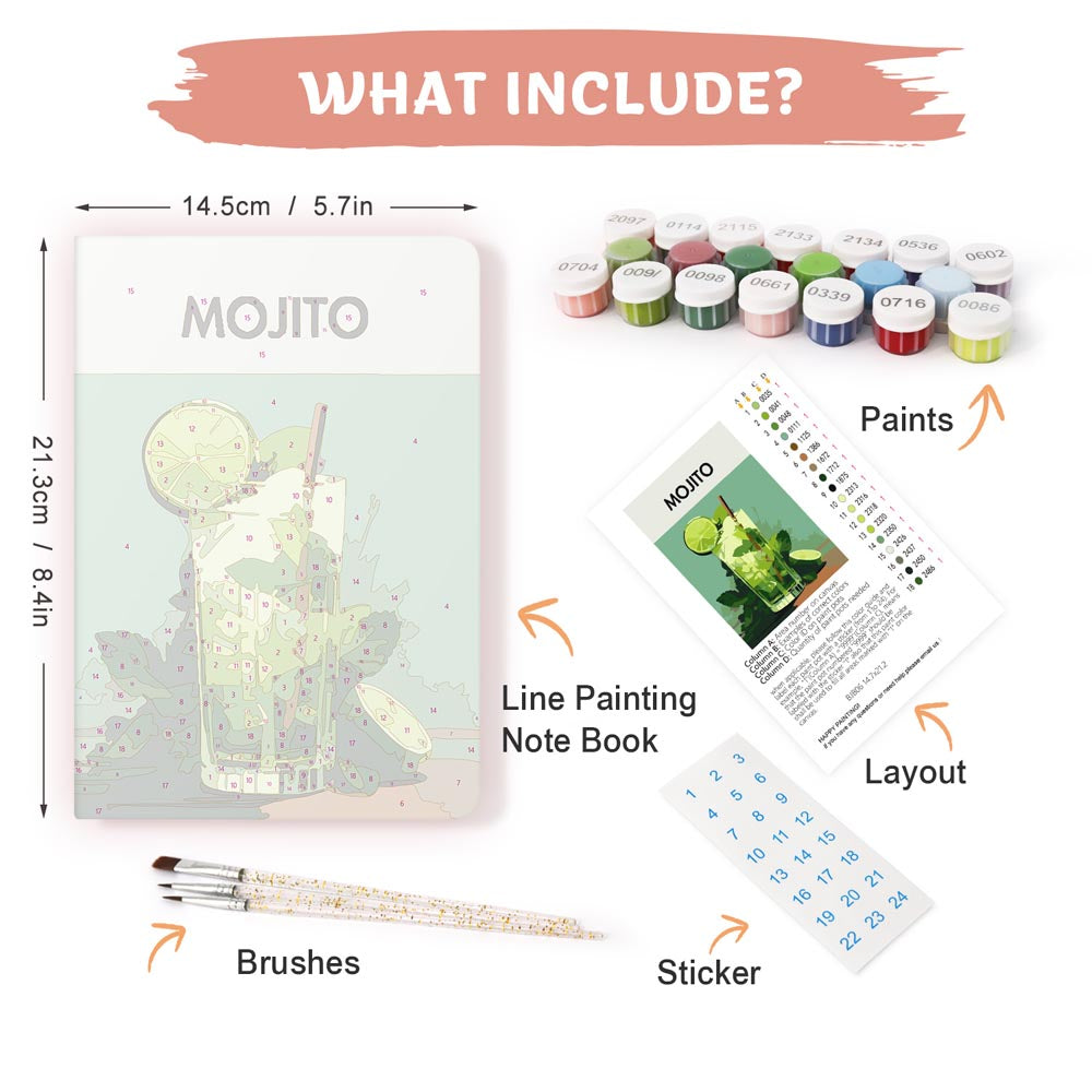 
Paint by Numbers Hardcover Journal Notebook - Mojito Cocktail