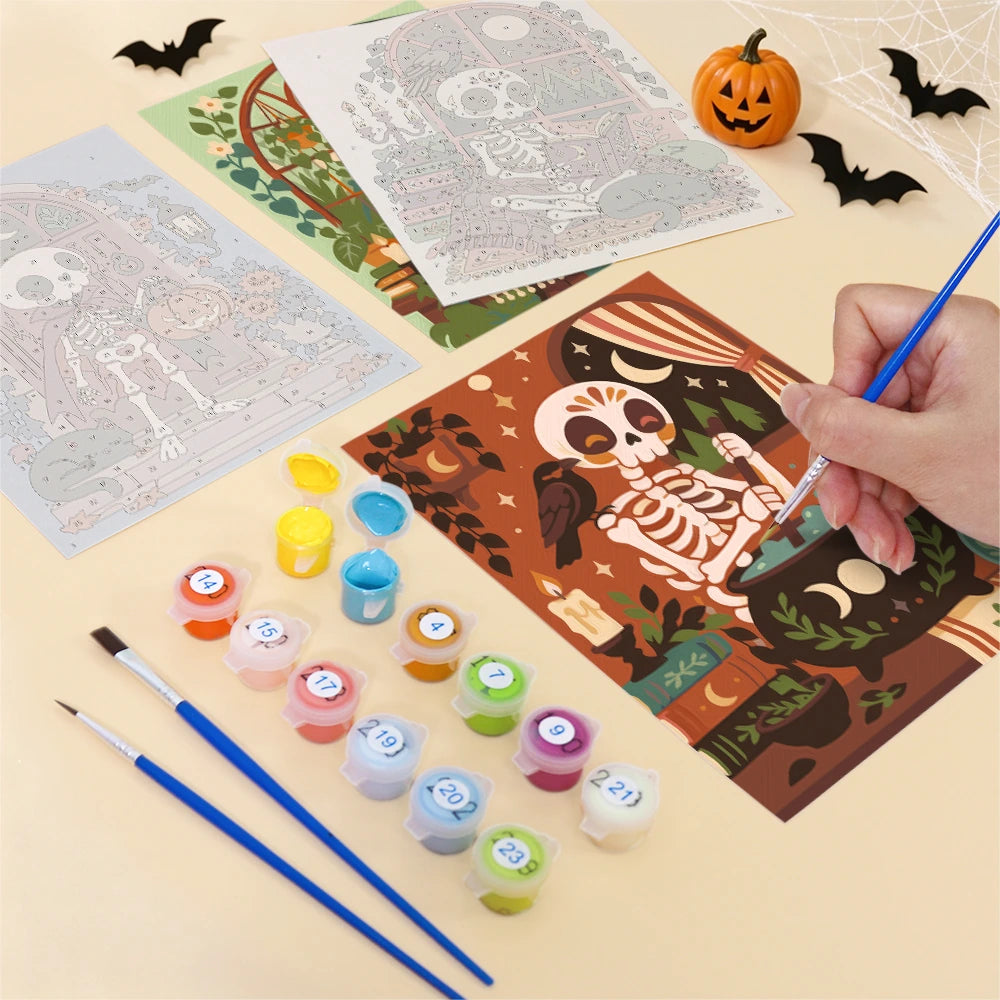 Paint by Numbers – 6 Mini Paintings | Boho Skeleton Witchcraft Set