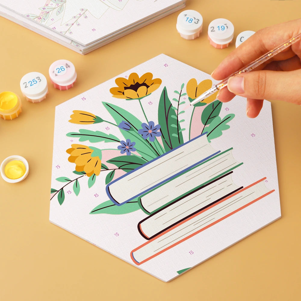 
Paint by Numbers – 6 Mini Paintings | Books and Flowers Hexagons (Hexagon)