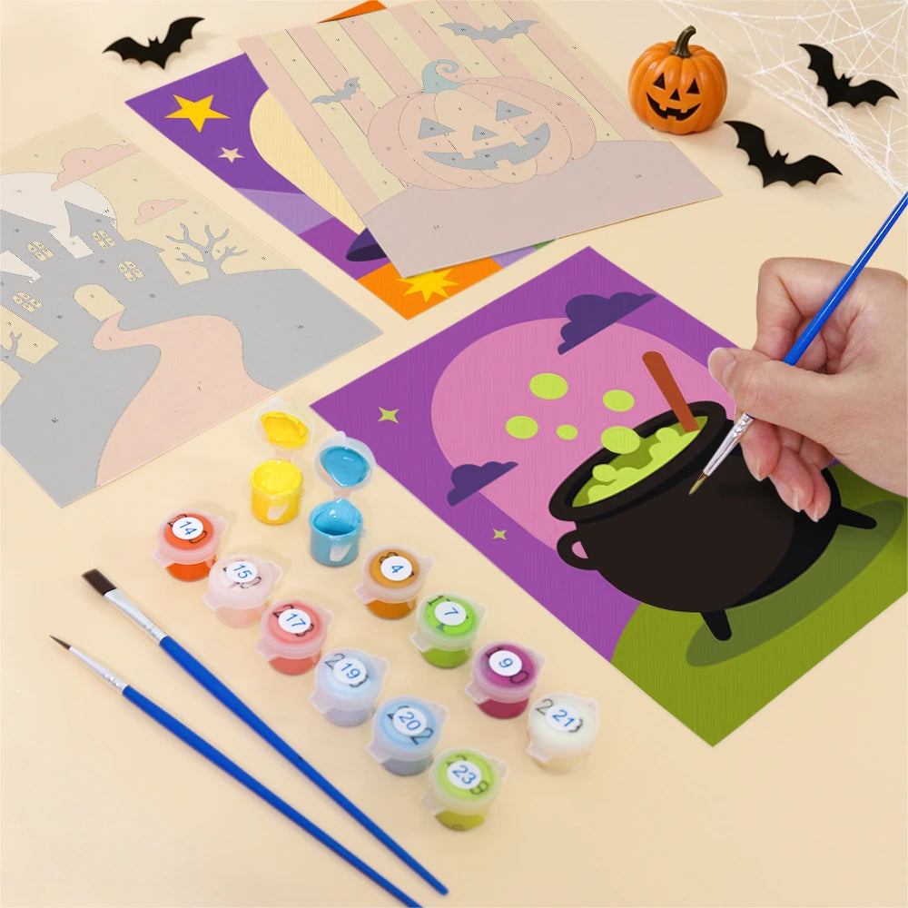 Paint by Numbers – 6 Mini Paintings | Classic Halloween Icons Set