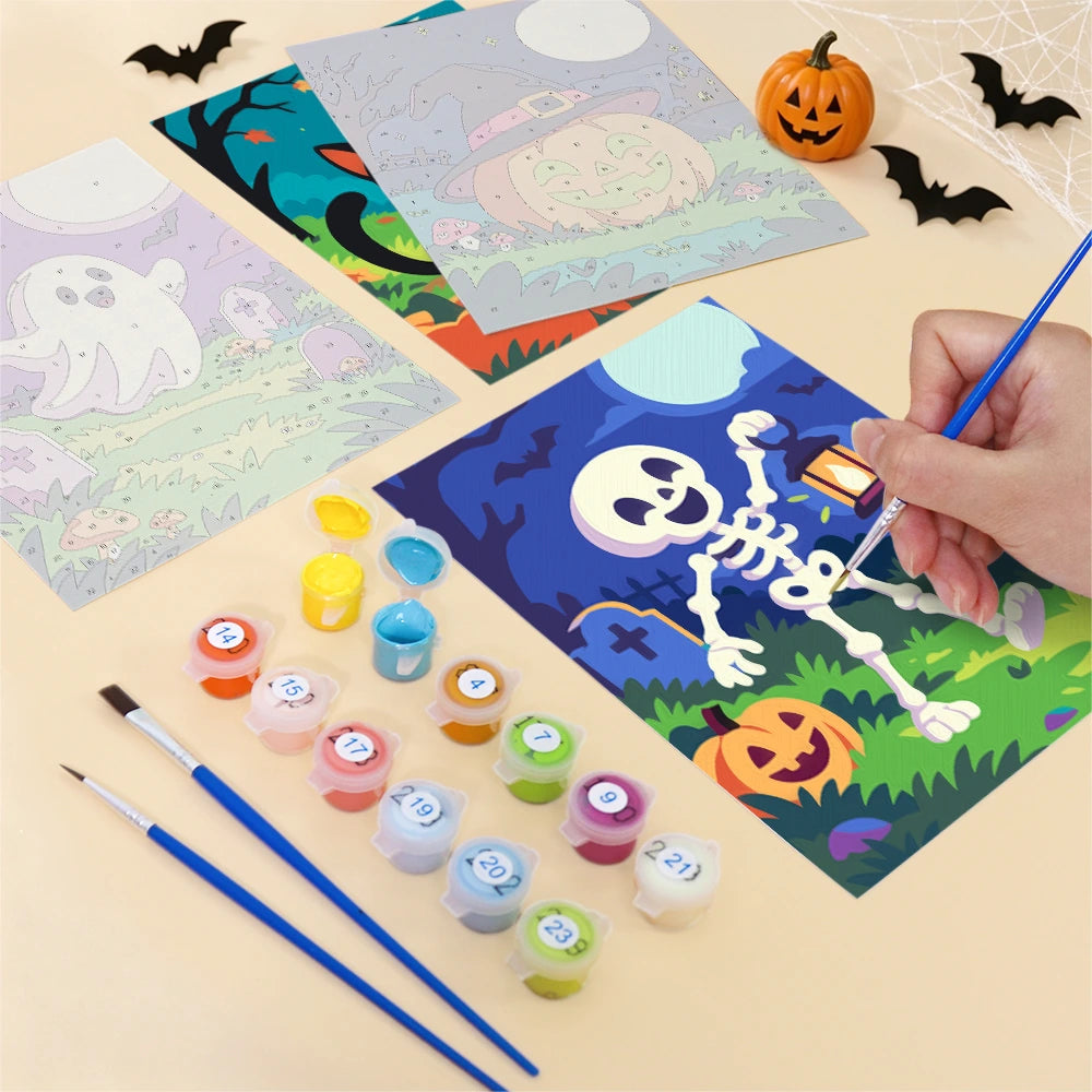 Paint by Numbers – 6 Mini Paintings | Colorful Graveyard Friends Set