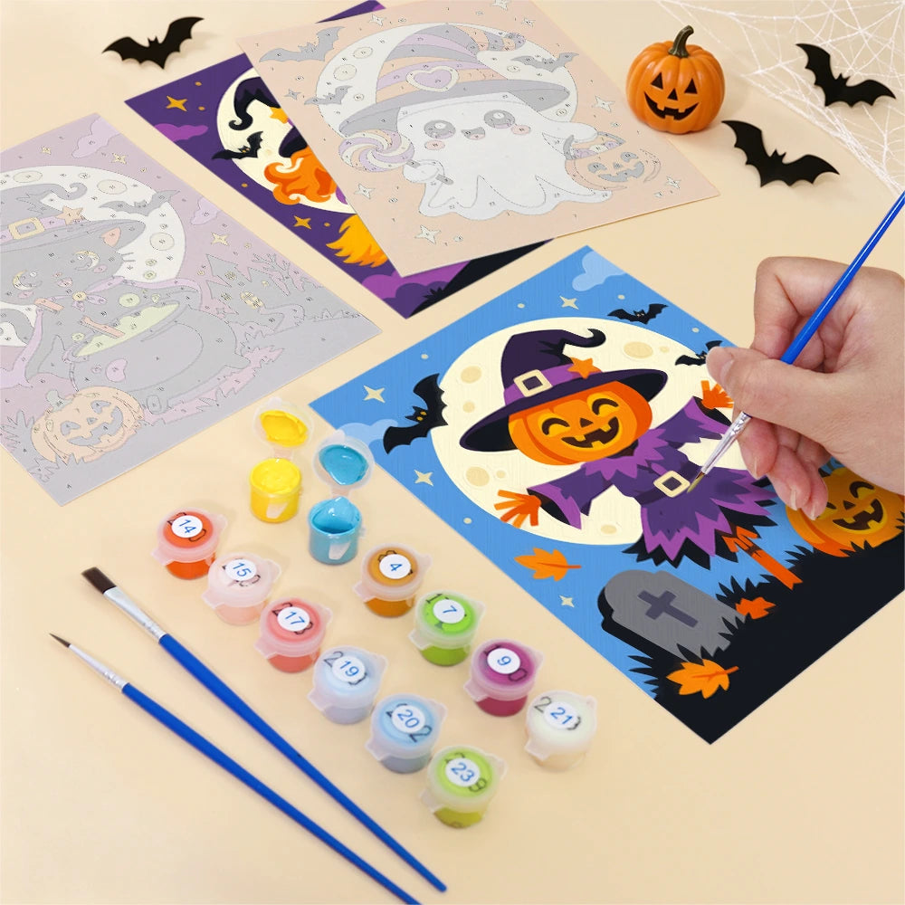 Paint by Numbers – 6 Mini Paintings | Cute Costume Characters Under the Moon Set