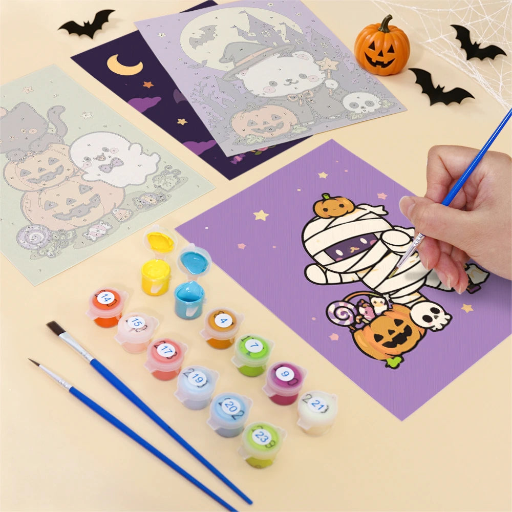 Paint by Numbers – 6 Mini Paintings | Cute Pastel Halloween Friends Set