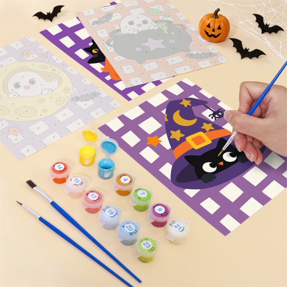 Paint by Numbers – 6 Mini Paintings | Gingham Halloween Characters Set