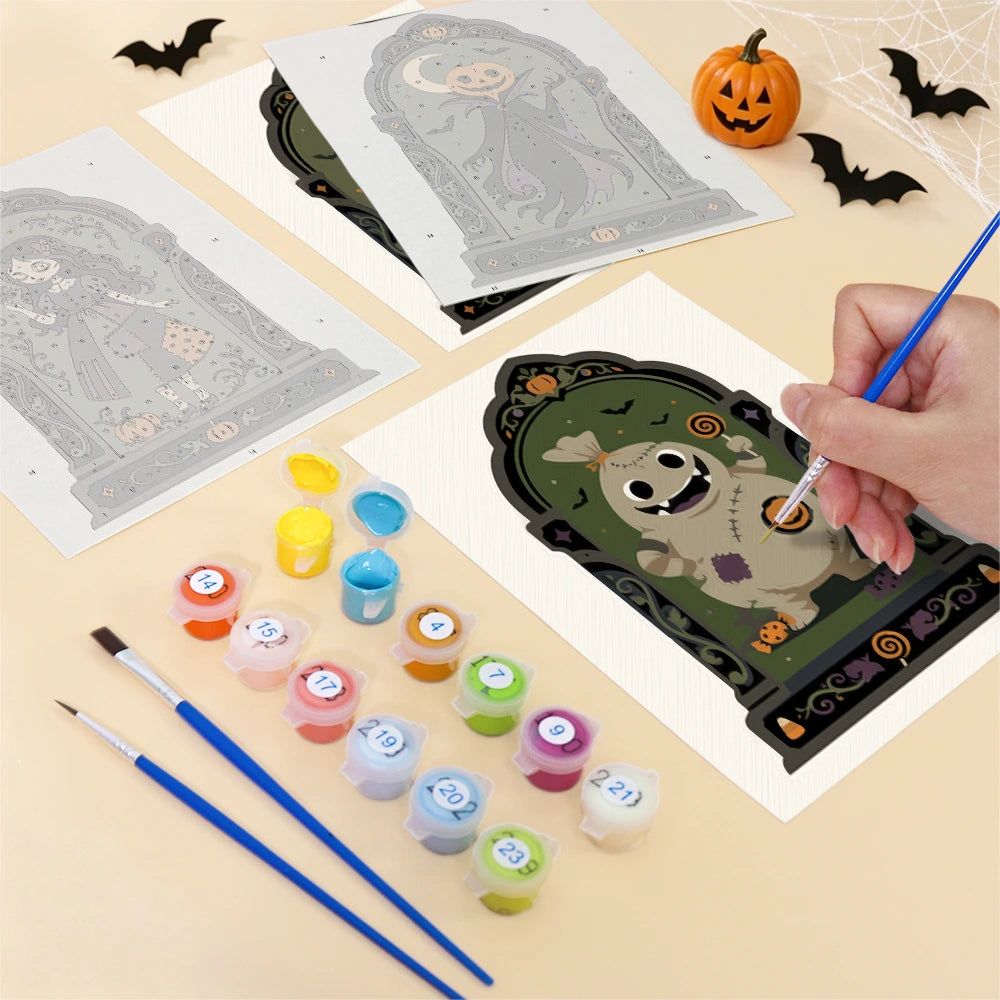 Paint by Numbers – 6 Mini Paintings | Gothic Arch Halloween Portraits Set