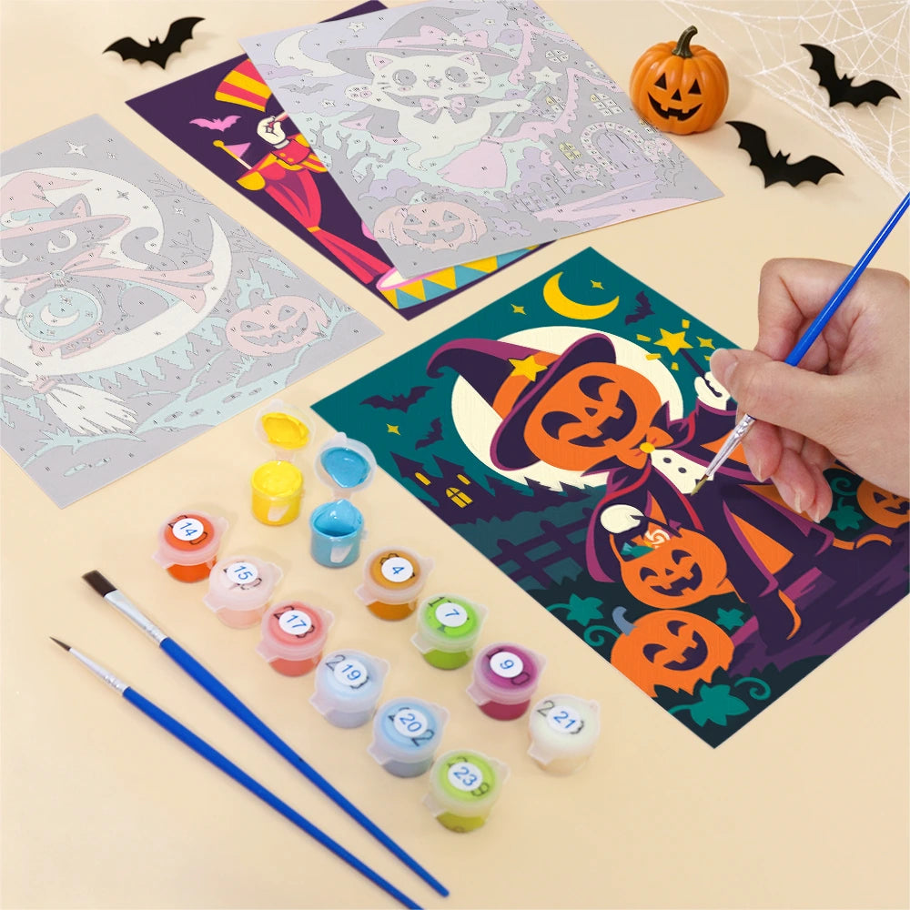 
Paint by Numbers – 6 Mini Paintings | Halloween Circus Characters Set