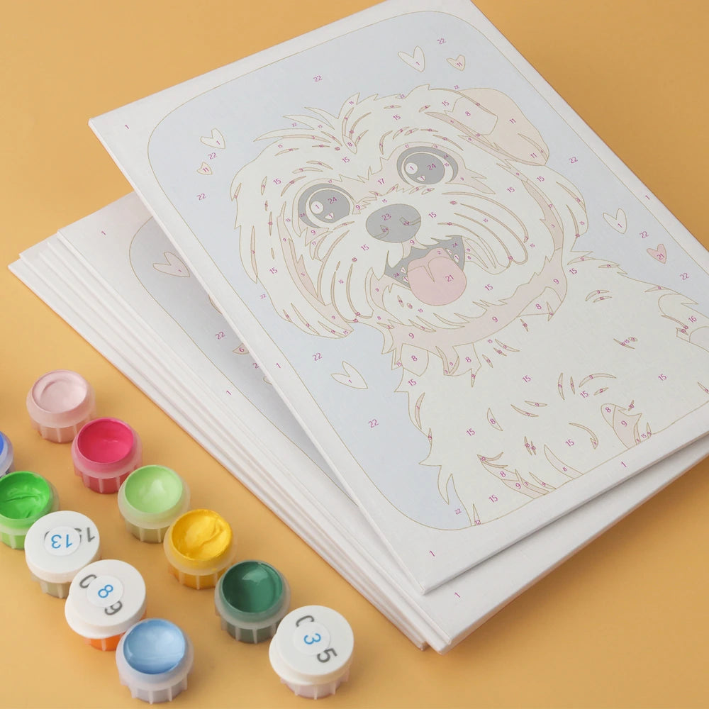 
Paint by Numbers – 6 Mini Paintings | Happy Puppy Portraits