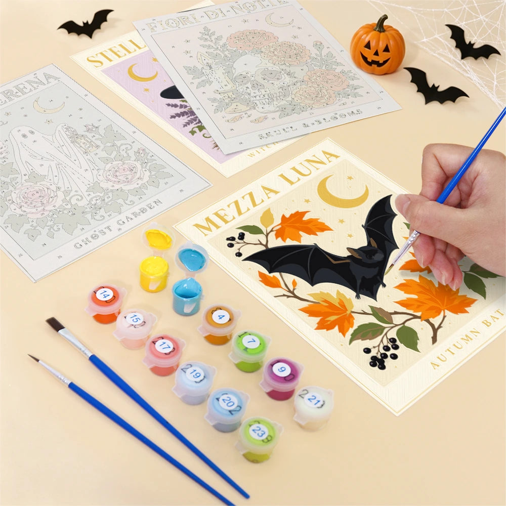Paint by Numbers – 6 Mini Paintings | Italian Botanical Halloween Posters Set