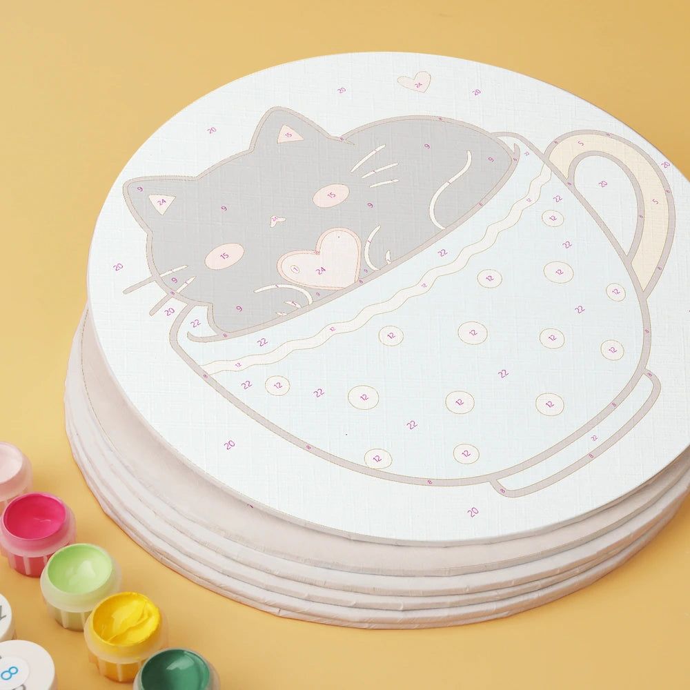 Paint by Numbers – 6 Mini Paintings | Kittens in Teacups (Round)