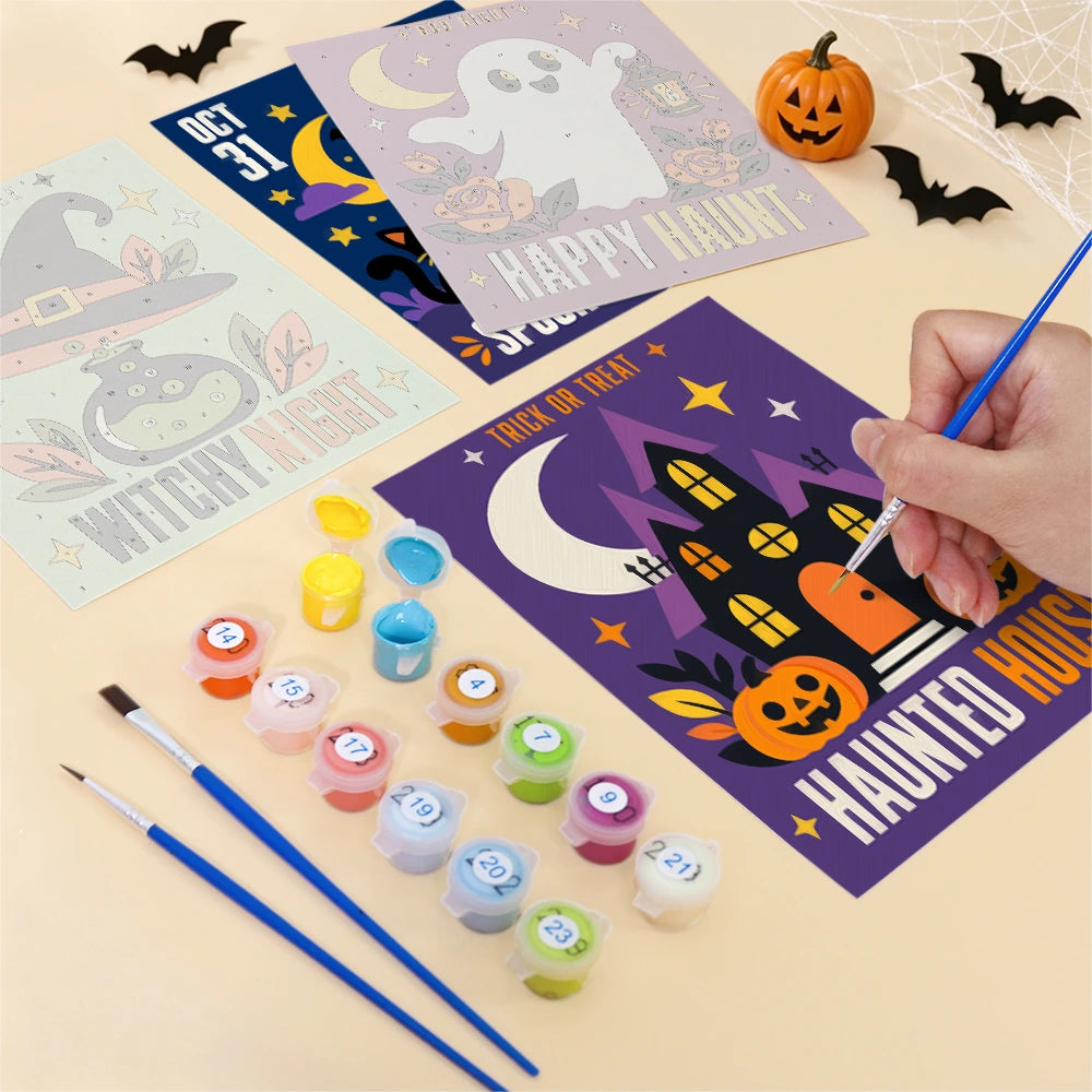 
Paint by Numbers – 6 Mini Paintings | Midnight Cat and Spooky Bloom Posters Set