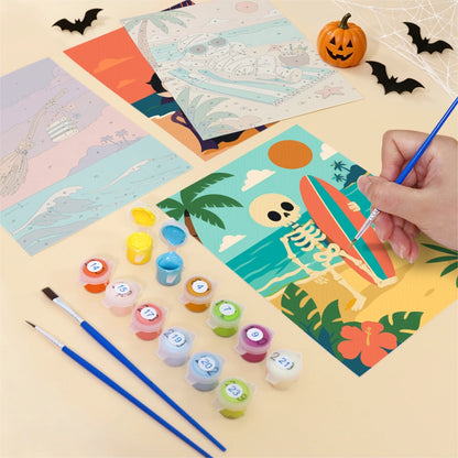 Paint by Numbers – 6 Mini Paintings | Monsters on Beach Vacation Set