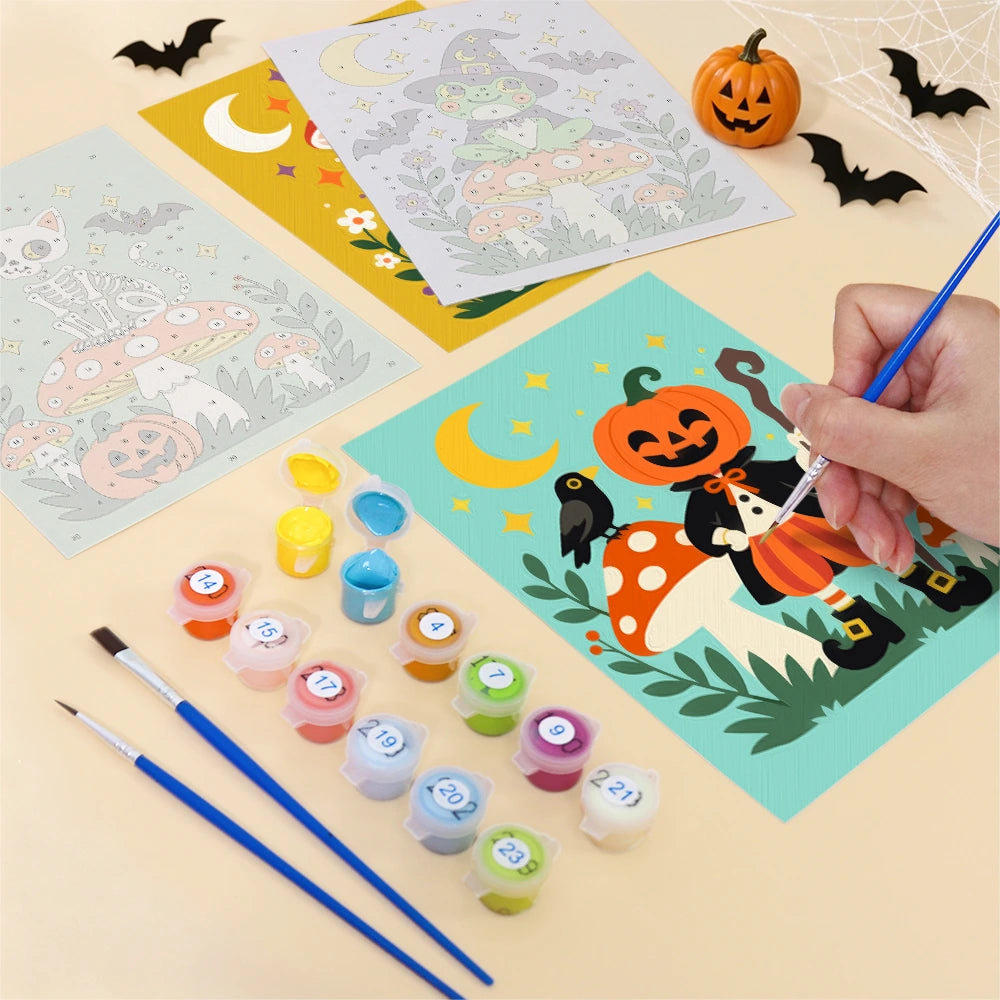 Paint by Numbers – 6 Mini Paintings | Mushroom Garden Halloween Friends Set