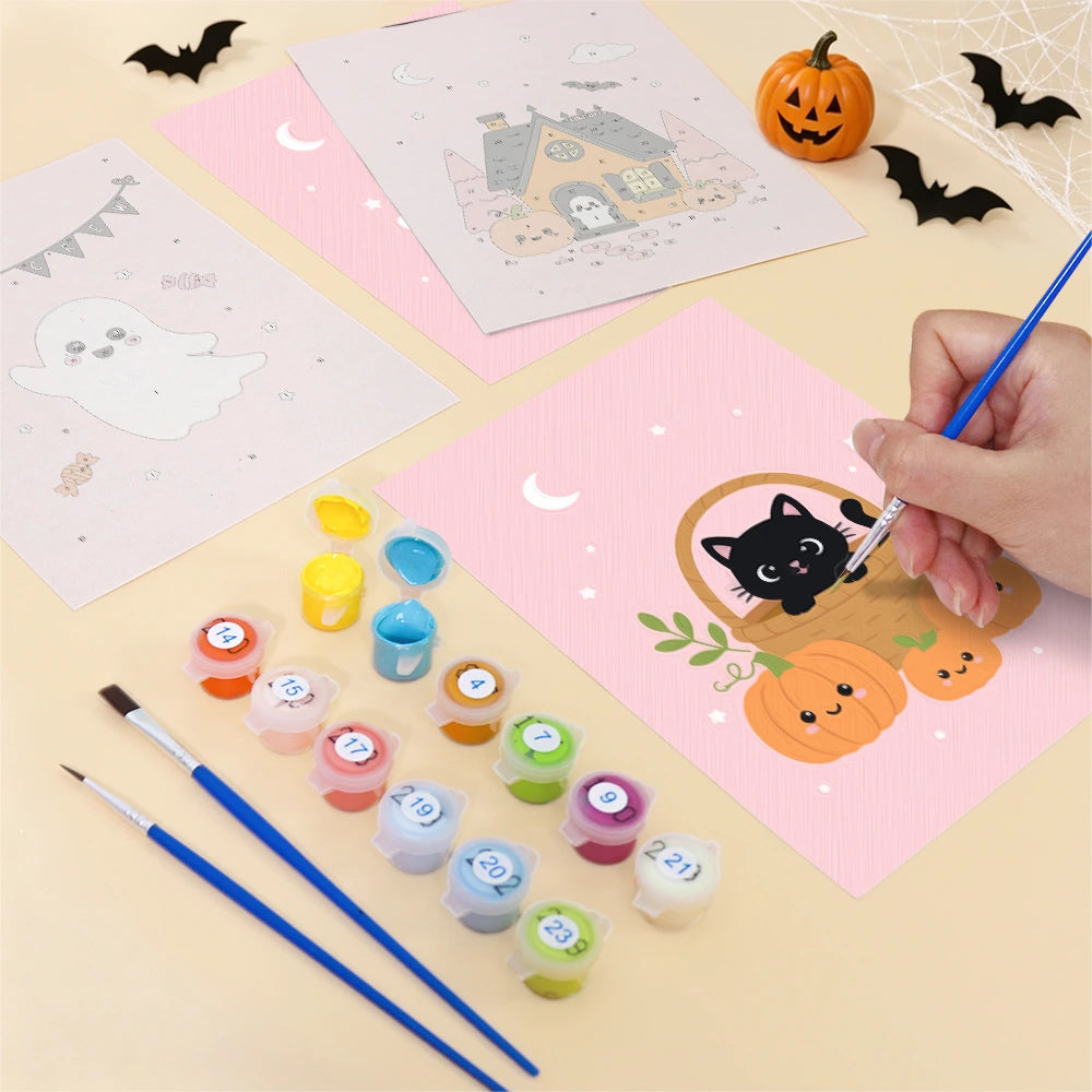 
Paint by Numbers – 6 Mini Paintings | Pink Trick or Treat Ghosts Set