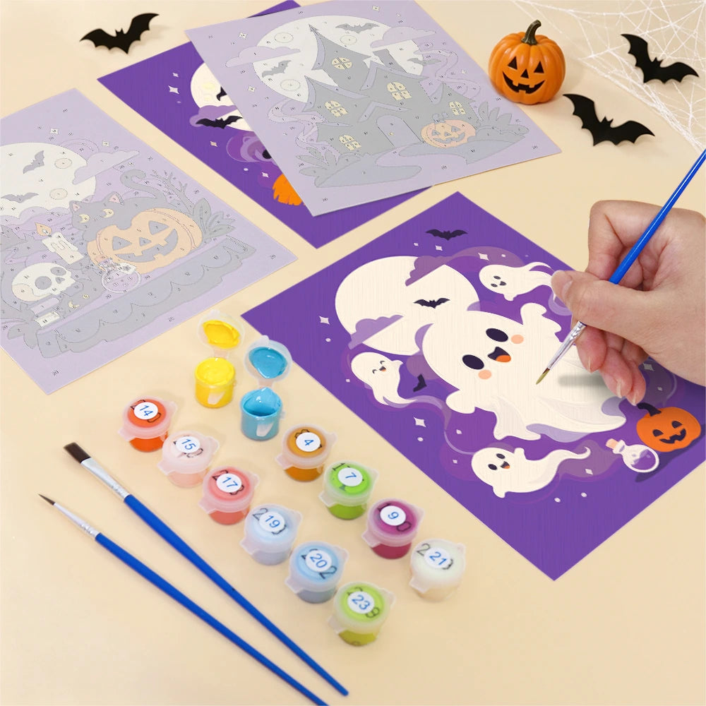 Paint by Numbers – 6 Mini Paintings | Purple Haunted Night Set