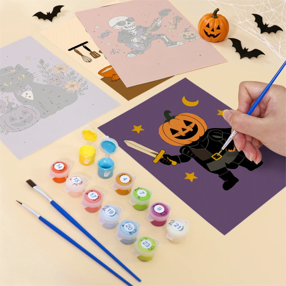 Paint by Numbers – 6 Mini Paintings | Retro Halloween Characters Set