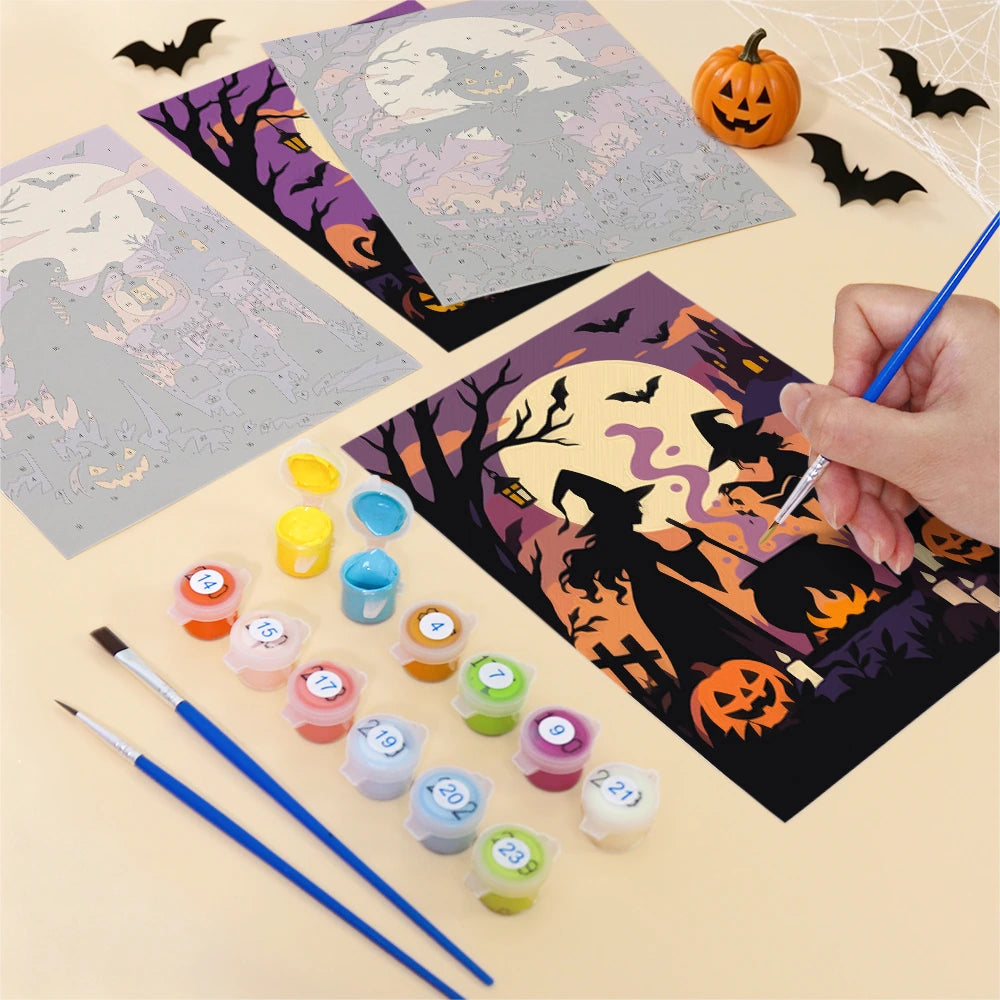 Paint by Numbers – 6 Mini Paintings | Silhouettes Under the Full Moon Set