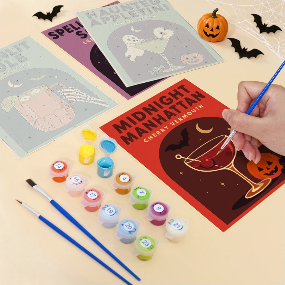 Paint by Numbers – 6 Mini Paintings | Spooky Cocktail Posters Set