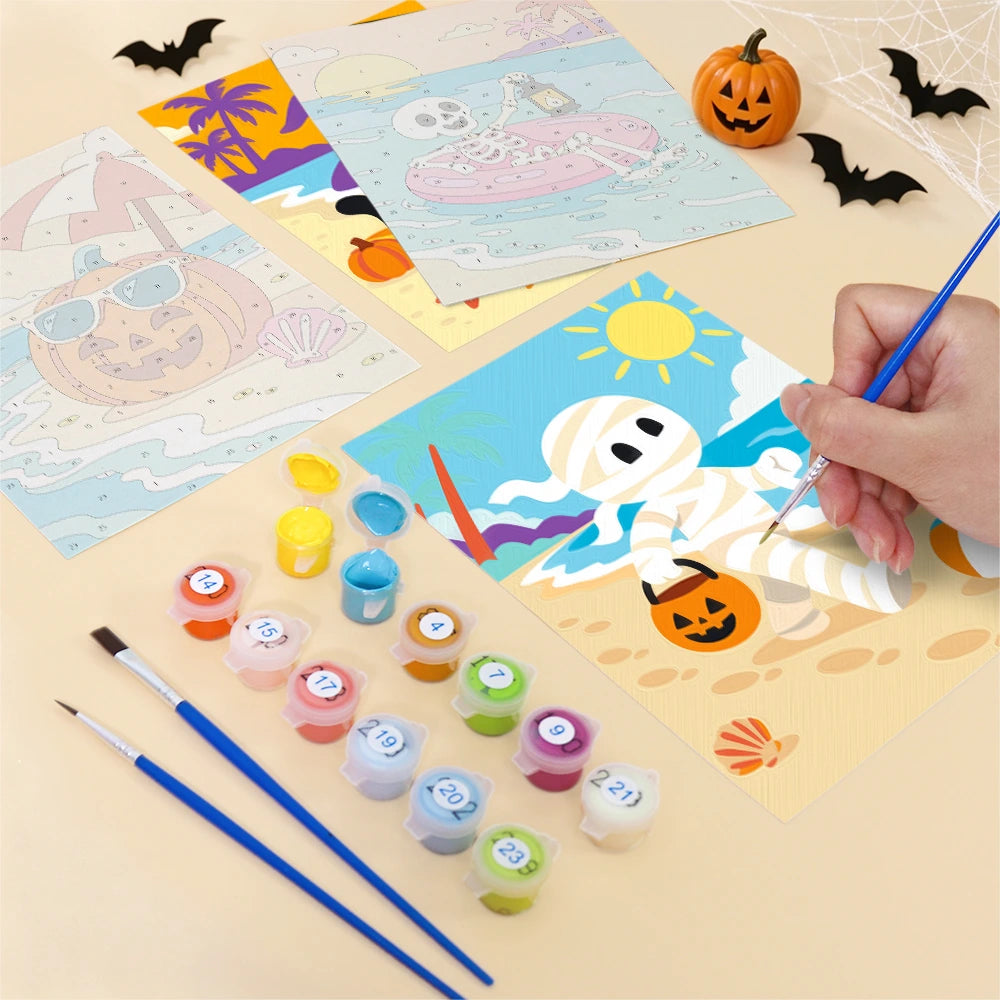 Paint by Numbers – 6 Mini Paintings | Spooky Summer Beach Days Set