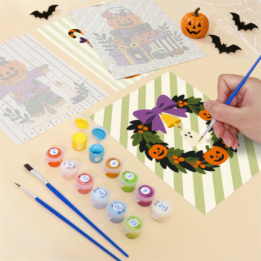 Paint by Numbers – 6 Mini Paintings | Striped Halloween Decorations Set