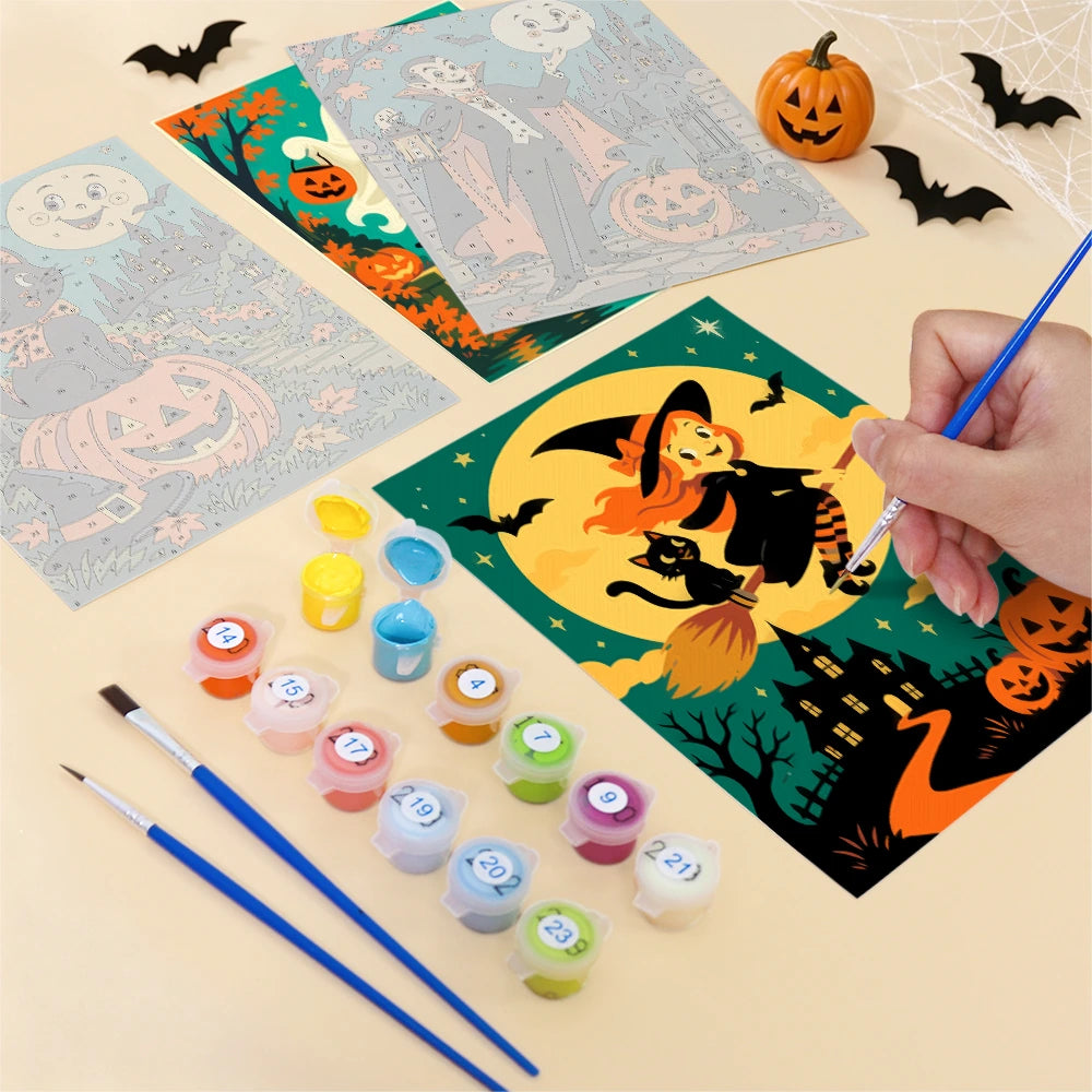 Paint by Numbers – 6 Mini Paintings | Vintage Moon Face Monster Night Set