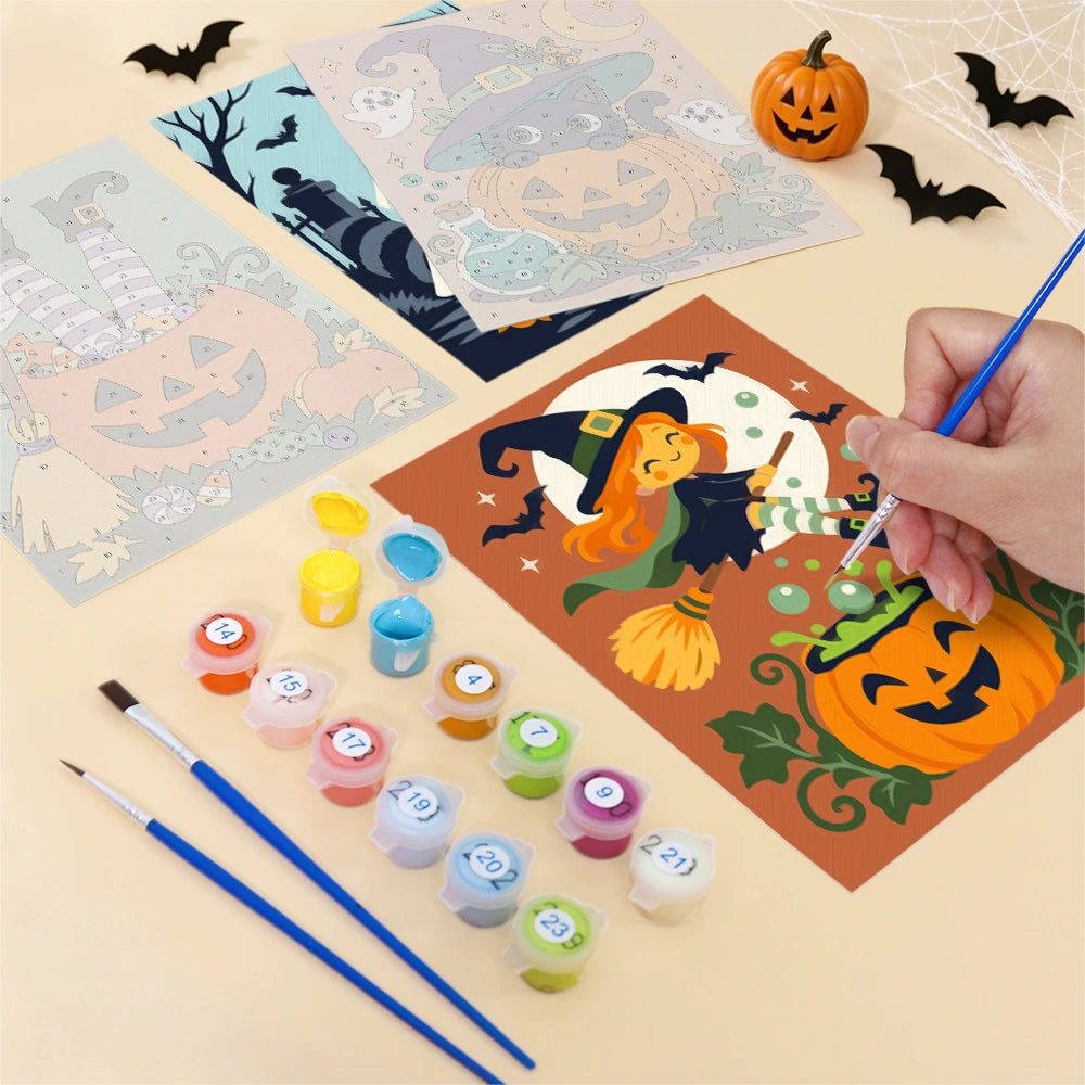 
Paint by Numbers – 6 Mini Paintings | Witch Hats and Mischief Set