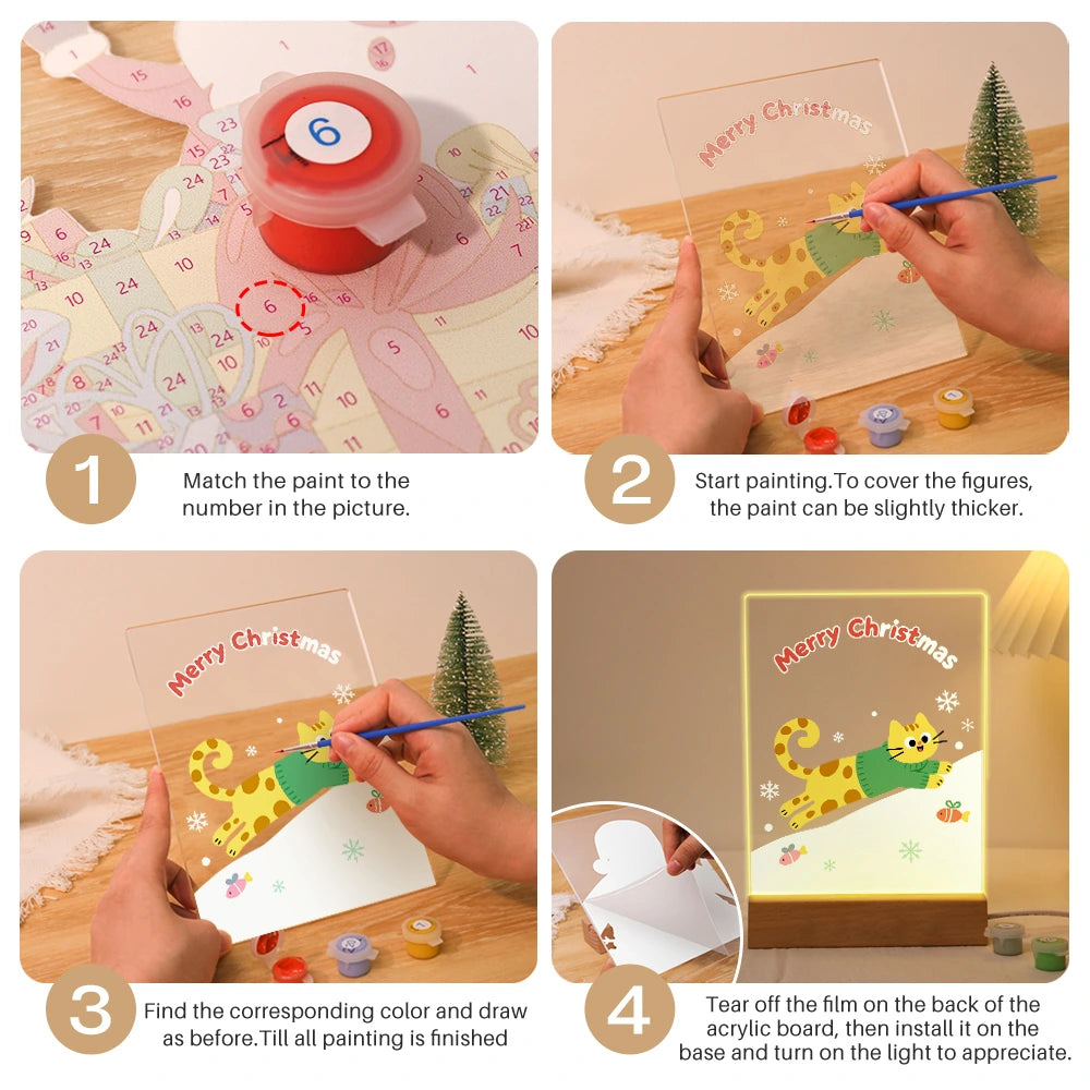 Paint by Numbers - Christmas Light | Cat Sledding down the Hill