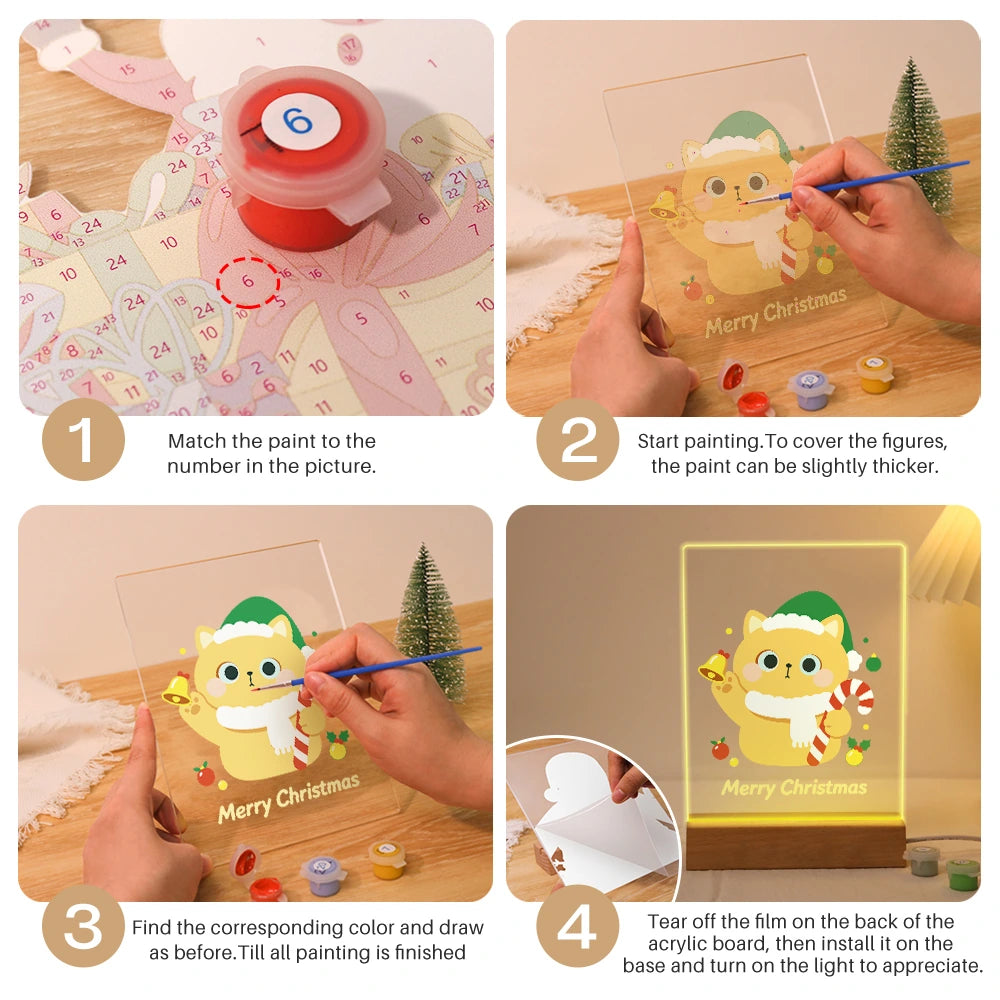 Paint by Numbers - Christmas Light | Cat with Bell and Green Hat