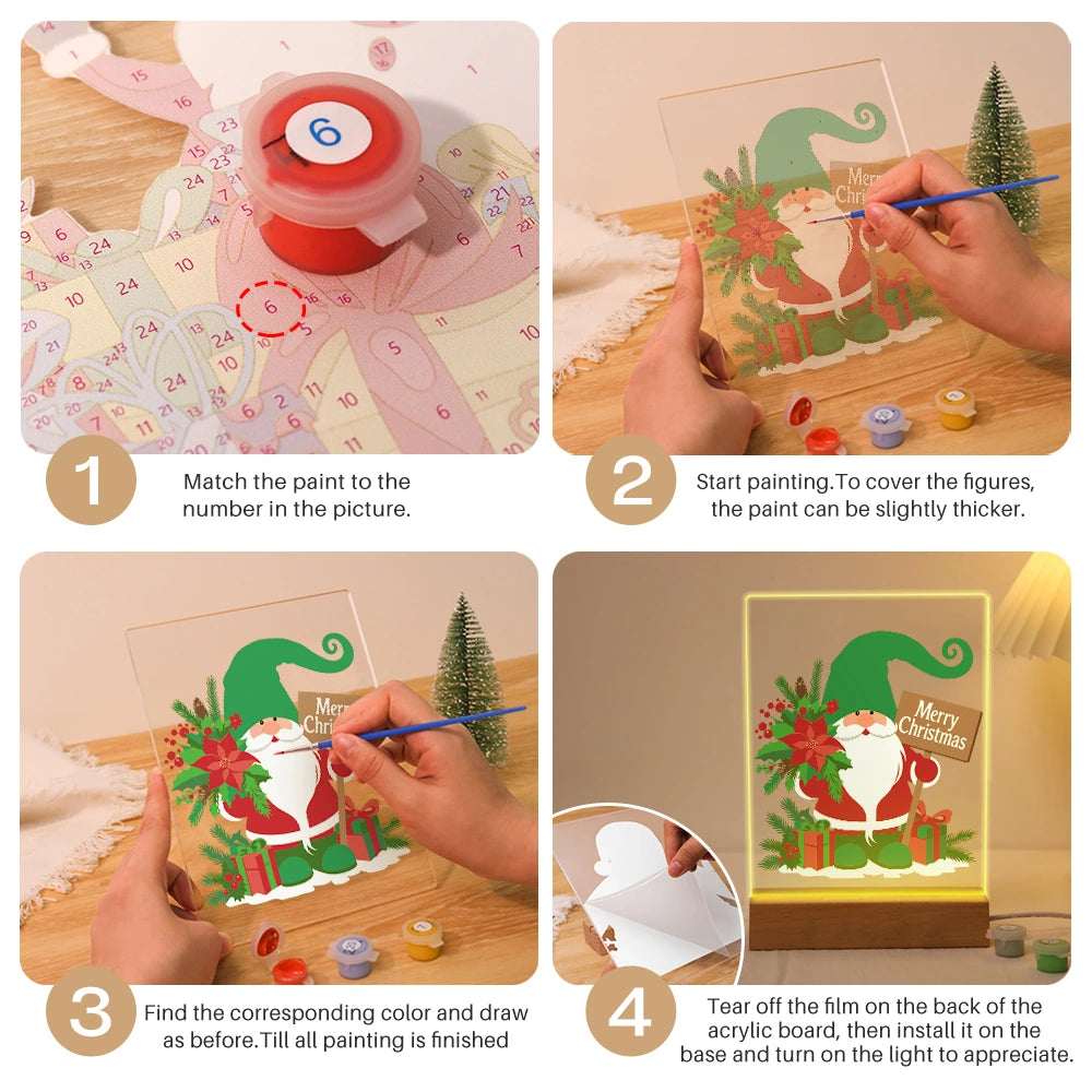 Paint by Numbers - Christmas Light | Christmas Gnome with Poinsettia