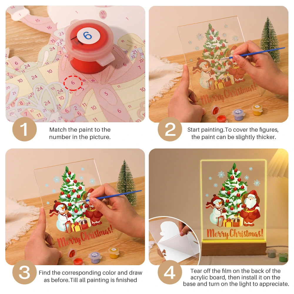 
Paint by Numbers - Christmas Light | Santa and Snowman at the Tree