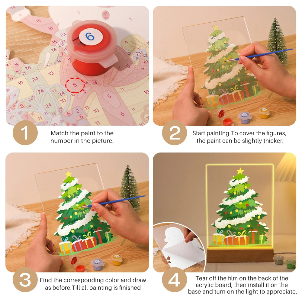 
Paint by Numbers - Christmas Light | Snow-Covered Tree with Presents