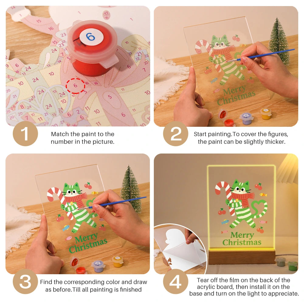 Paint by Numbers - Christmas Light | Striped Cat with Candy Cane