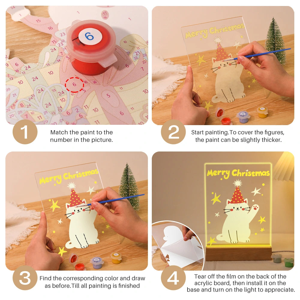 Paint by Numbers - Christmas Light | White Cat in a Party Hat